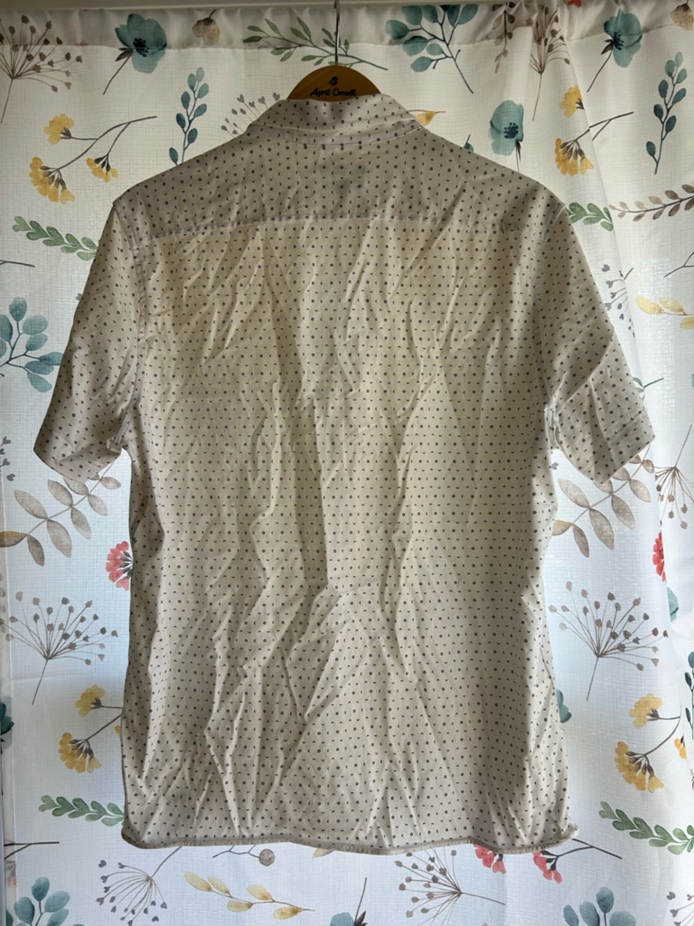 Men's Short Sleeve Button-Up Shirt - white with Micro Dot Print - Picture 2 of 3
